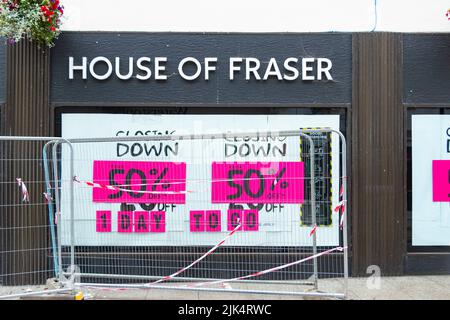 Geschlossen House of Fraser Shop Schließung der Verkaufsrezession in Bournemouth Dorset UK Stockfoto
