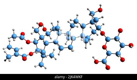 3D Bild der Skelettformel der gymnämischen Säure I - molekularchemische Struktur des Süße-Inhibitors isoliert auf weißem Hintergrund Stockfoto