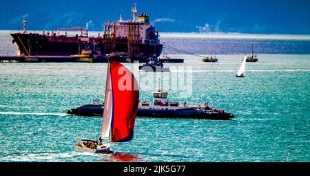 Ilhabela, Brasilien. 30.. Juli 2022. 49. Internationale Segelwoche von Ilhabela vom 15.. Bis 30.. Juli. Rennen im São Sebastião-Kanal, Nordküste von São Paulo, basierend auf Ilhabela. Das Foto wurde am Samstag, dem 30.. Juli, dem letzten Tag der Veranstaltung, aufgenommen. Kredit: Márcio Pannunzio/FotoArena/Alamy Live Nachrichten Stockfoto