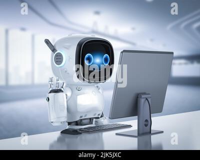 Automatisierung Büroarbeiter Konzept mit 3D Rendering niedlich Roboter Arbeit mit Computer Stockfoto