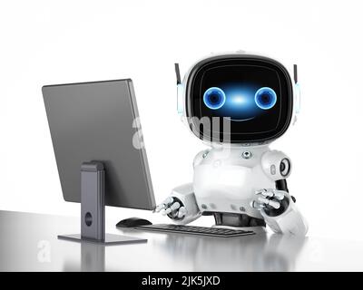 Automatisierung Büroarbeiter Konzept mit 3D Rendering niedlich Roboter Arbeit mit Computer Stockfoto
