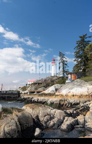 Der Leuchtturm im Lighthouse Park in West Vancouver, British Columbia, Kanada. Stockfoto