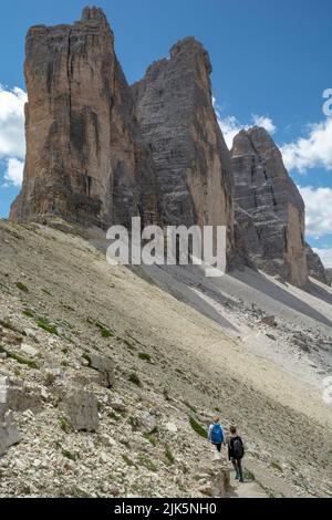 Die drei Zinnen im Sommer. Sexten Dolomiten. Italien. Stockfoto