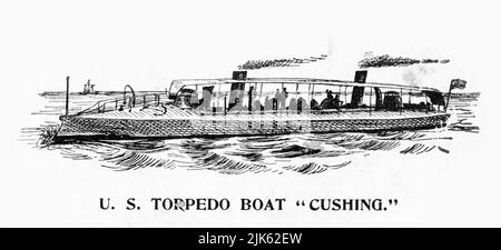 Gravur des US-Torpedo-Bootes „Cushing“ Stockfoto