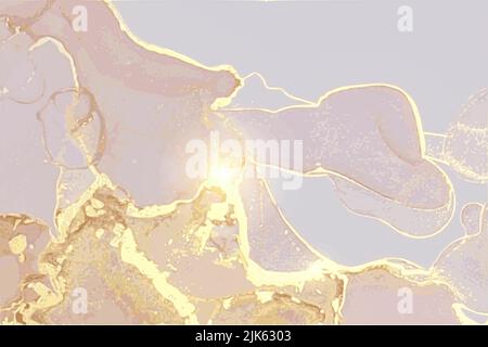 Hintergrund aus rosafarbenem, grauem und goldenem Stein mit Marmorstruktur. Alkohol Tinte orientalische Technik. Abstrakte Vektorgrafik. Moderne Flussfarbe in natürlichen Farben Stockfoto