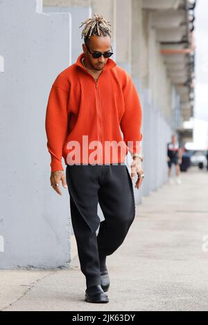 Magyorod, Ungarn. Juli 31. 2022. Formel 1 großer Preis von Ungarn in Hungaroring, Ungarn. Im Bild: Lewis Hamilton (GBR) von Mercedes © Piotr Zajac/Alamy Live News Stockfoto