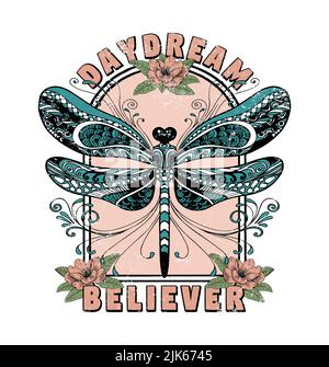 Daydream Believer - Vintage-Grafik Der Fliege Stockfoto
