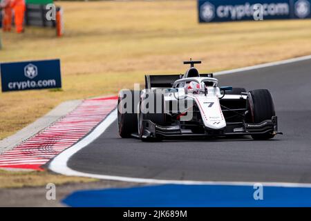 07 ARMSTRONG Marcus (nzl), Hitech Grand Prix, Dallara F2, Aktion während des 10.. Rundes der FIA Formel 2 Meisterschaft 2022, vom 28. Bis 31. Juli 2022 auf dem Hungaroring, in Mogyorod, Ungarn - Foto Joao Filipe / DPPI Stockfoto