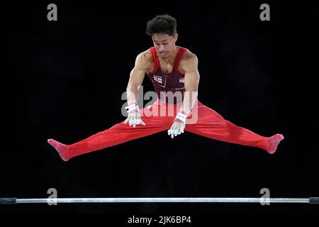 Der englische Jake Jarman in Aktion während der Barrotation in der Arena Birmingham am dritten Tag der Commonwealth Games 2022 in Birmingham. Bilddatum: Sonntag, 31. Juli 2022. Stockfoto