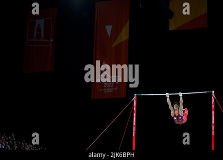 Der englische Jake Jarman in Aktion während der Barrotation in der Arena Birmingham am dritten Tag der Commonwealth Games 2022 in Birmingham. Bilddatum: Sonntag, 31. Juli 2022. Stockfoto