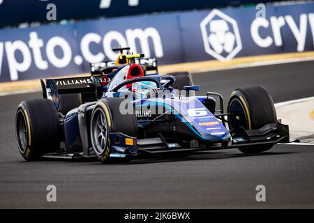 06 SARGEANT Logan (usa), Carlin, Dallara F2, Aktion während des 10.. Rennens der FIA Formel 2 Meisterschaft 2022, vom 28. Bis 31. Juli 2022 auf dem Hungaroring, in Mogyorod, Ungarn - Foto: Joao Filipe / Dppi/DPPI/LiveMedia Stockfoto