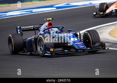 06 SARGEANT Logan (usa), Carlin, Dallara F2, Aktion während des 10.. Rennens der FIA Formel 2 Meisterschaft 2022, vom 28. Bis 31. Juli 2022 auf dem Hungaroring, in Mogyorod, Ungarn - Foto: Joao Filipe / Dppi/DPPI/LiveMedia Stockfoto