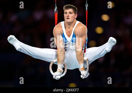 BIRMINGHAM, Großbritannien. 31.. Juli 2022. Frank Baines tritt am Sonntag, den 31. Juli 2022 in BIRMINGHAM, GROSSBRITANNIEN, in der Birmingham Arena in der Kunstturnen - Men's All-Around - Finale von Birmingham 2022 - Commonwealth Games an. Kredit: Taka Wu/Alamy Live Nachrichten Stockfoto