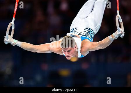 BIRMINGHAM, Großbritannien. 31.. Juli 2022. Frank Baines tritt am Sonntag, den 31. Juli 2022 in BIRMINGHAM, GROSSBRITANNIEN, in der Birmingham Arena in der Kunstturnen - Men's All-Around - Finale von Birmingham 2022 - Commonwealth Games an. Kredit: Taka Wu/Alamy Live Nachrichten Stockfoto