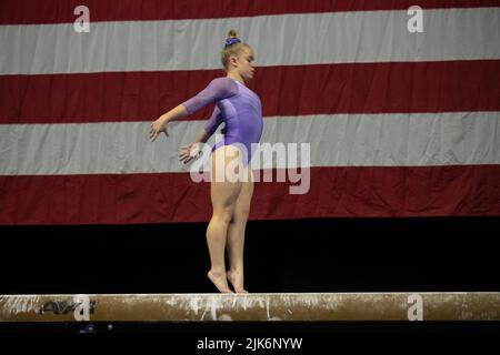 Utah, USA. 30.. Juli 2022. 30. Juli 2022: Joscelyn Roberson von NE Texas Elite tritt während der U.S. Classic Senior Women 2022 im Maverick Center in West Valley City, UT, an. Melissa J. Perenson/CSM Credit: CAL Sport Media/Alamy Live News Stockfoto