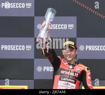 Most, Tschechische Republik. 15.. Februar 2022. Zavod mistrovstvi sveta superbiku, 31. Zervidenz 2022 na Autodromu most. Alvaro Bautista ze Spanelska dojel druhy. Stockfoto