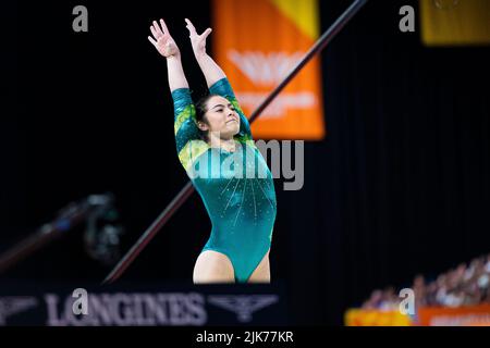 Birmingham, Großbritannien. 31 Juli 2022. Georgia GODWIN (AUS) gewann am Sonntag, den 31. Juli 2022 in Birmingham, Großbritannien, das „Artistic Turtics Women’s All-Around“-Finale der Commonwealth Games 2022 in der Birmingham Arena. Kredit: Taka Wu/Alamy Live Nachrichten Stockfoto