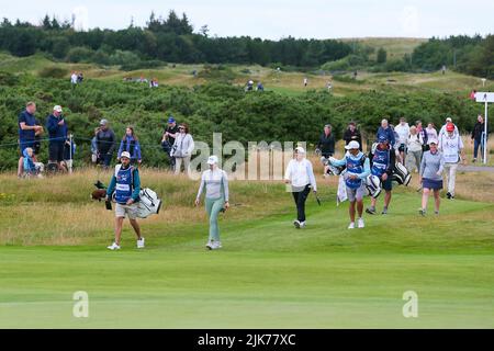 Irvine, Großbritannien. 31.. Juli 2022. Am letzten Tag des Trust Golf Women's Scottish Golf auf dem Dundonald Links Golf Course, Irvine, Ayrshire, Großbritannien, werden die 12 besten Spieler durch nur 4 Schläge getrennt. Die Spieler spielen um einen Gesamtwert von $2.000.000 und die prestigeträchtige Trophäe. Kredit: Findlay/Alamy Live Nachrichten Stockfoto