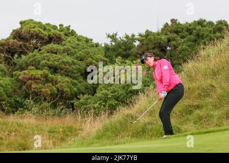 Irvine, Großbritannien. 31.. Juli 2022. Am letzten Tag des Trust Golf Women's Scottish Golf auf dem Dundonald Links Golf Course, Irvine, Ayrshire, Großbritannien, werden die 12 besten Spieler durch nur 4 Schläge getrennt. Die Spieler spielen um einen Gesamtwert von $2.000.000 und die prestigeträchtige Trophäe. Kredit: Findlay/Alamy Live Nachrichten Stockfoto