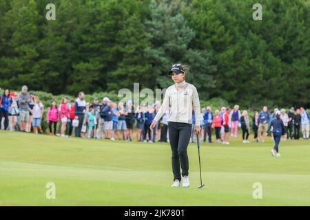 Irvine, Großbritannien. 31.. Juli 2022. Am letzten Tag des Trust Golf Women's Scottish Golf auf dem Dundonald Links Golf Course, Irvine, Ayrshire, Großbritannien, werden die 12 besten Spieler durch nur 4 Schläge getrennt. Die Spieler spielen um einen Gesamtwert von $2.000.000 und die prestigeträchtige Trophäe. Kredit: Findlay/Alamy Live Nachrichten Stockfoto