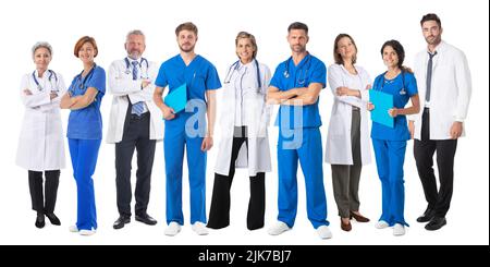 Gruppe von Ärzten und Krankenschwestern Ärzteteam auf weißem Hintergrund isoliert Stockfoto