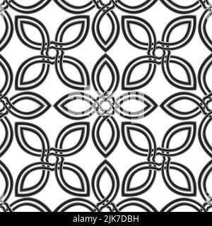 Florales, geometrisches Linienmuster im keltischen Stil. Stilvoller ornamentaler monochromer Hintergrund mit Blütenblättern Stockfoto