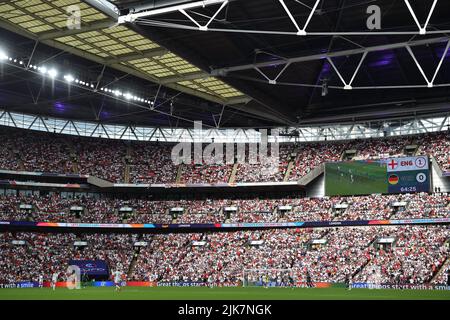 LONDON, GROSSBRITANNIEN. JULI 31.. Auf der Anzeigetafel steht England 1-0 Deutschland während des UEFA-Europameisterschaftsspiel zwischen England und Deutschland im Wembley Stadium, London, am Sonntag, 31.. Juli 2022. (Kredit: Pat Scaasi | MI Nachrichten) Kredit: MI Nachrichten & Sport /Alamy Live Nachrichten Stockfoto