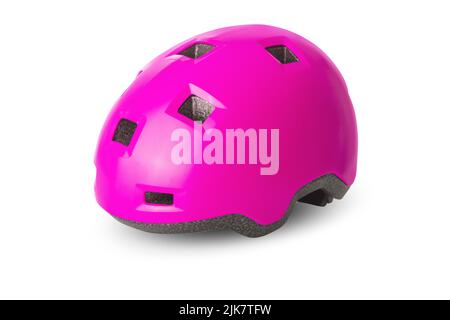 Rollschuhe oder Fahrradhelm isoliert auf weiß Stockfoto