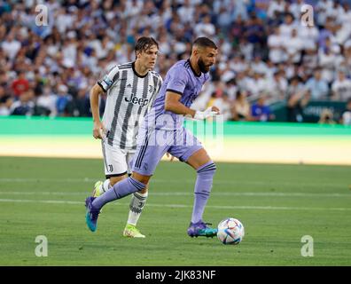 30. Juli 2022 Real Madrid Stürmer Karim Benzema während der internationalen Freundschaftssitzung zwischen Real Madrid und Juventus beim Rose Bowl in Pasadena, CA. Obligatorischer Bildnachweis: Charles Baus/CSM. Stockfoto