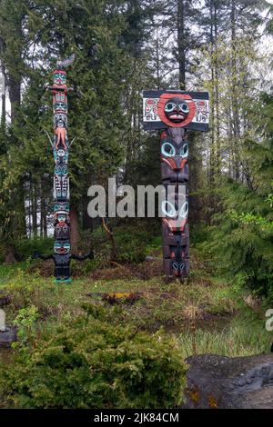 Die Totempfähle im Stanley Park, Vancouver, British Columbia, Kanada. Stockfoto