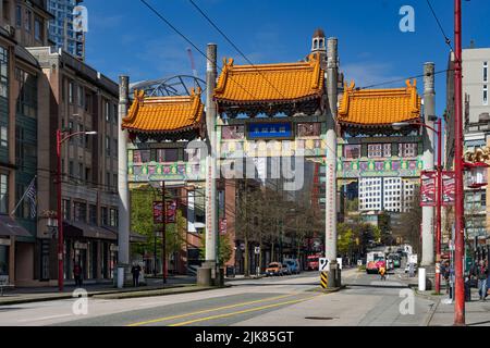 Das Chinatown Millennium Gate in Vancouver, British Columbia, Kanada. Stockfoto