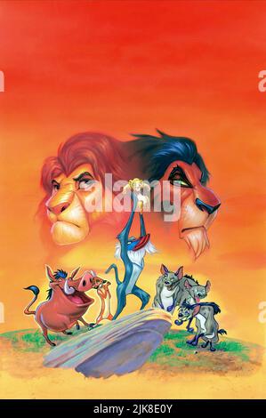 Musafa, Scar, Timon, Pumbaa, Rafiki, Simba, Ed, Shenzi & Banzai Film: Der König der Löwen (USA 1994) Regie: Roger Allers & Rob Minkoff 06 May 1994 **WARNUNG** Dieses Foto ist nur für den redaktionellen Gebrauch bestimmt und unterliegt dem Copyright von WALT DISNEY BILDERN und/oder dem Fotografen, der von der Film- oder Produktionsfirma beauftragt wurde und darf nur durch Publikationen im Zusammenhang mit der Bewerbung des oben genannten Films reproduziert werden. Eine obligatorische Gutschrift für BILDER VON WALT DISNEY ist erforderlich. Der Fotograf sollte auch bei Bekanntwerden des Fotos gutgeschrieben werden. Ohne schriftliche Genehmigung der Film Company kann keine kommerzielle Nutzung gewährt werden. Stockfoto