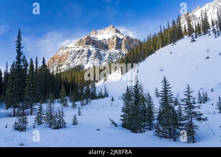 Eine malerische Aussicht auf die Berge entlang des Icefields Parkway, Banff National Park, Alberta, Kanada. Stockfoto