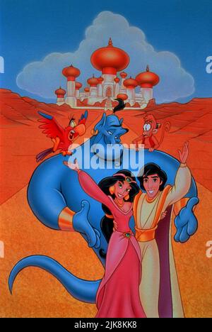 Iago, Genie,Abu, Jasmin,Aladin Film: Rückkehr Von Jafar (1994) Regie: Toby Shelton 20 May 1994 **WARNUNG** Dieses Foto ist nur für redaktionelle Zwecke bestimmt und unterliegt dem Copyright von WALT DISNEY und/oder dem von der Film- oder Produktionsfirma beauftragten Fotografen.Es kann nur von Publikationen im Zusammenhang mit der Bewerbung des oben genannten Films reproduziert werden. Eine obligatorische Gutschrift an WALT DISNEY ist erforderlich. Der Fotograf sollte auch bei Bekanntwerden des Fotos gutgeschrieben werden. Ohne schriftliche Genehmigung der Film Company kann keine kommerzielle Nutzung gewährt werden. Stockfoto