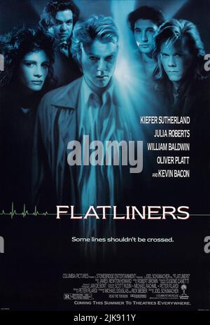 Julia Roberts, Oliver Platt, Kiefer Sutherland, William Baldwin & Kevin Bacon Film: Flatliners (USA 1990) Charaktere: Dr. Rachel Mannus, Randy Steckle, Nelson, Dr. Joe Hurley, David Labracio Regie: Joel Schumacher 10. August 1990 **WARNUNG** Dieses Foto ist nur für redaktionelle Zwecke bestimmt und unterliegt dem Copyright von COLUMBIA PICTURES und/oder des Fotografen, der von der Film- oder Produktionsfirma beauftragt wurde und darf nur von Publikationen im Zusammenhang mit der Bewerbung des oben genannten Films reproduziert werden. Eine obligatorische Gutschrift für COLUMBIA PICTURES ist erforderlich. Der Fotograf sollte auch bei Bekanntwerden des Fotos gutgeschrieben werden. Stockfoto