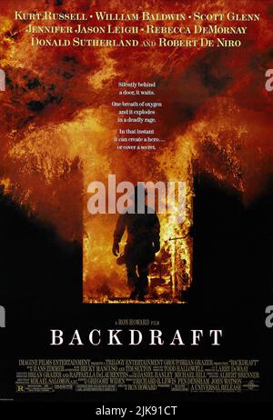 Film Poster Film: Backdraft (1991) Regie: Ron Howard 24 May 1991 **WARNUNG** Dieses Foto ist nur für redaktionelle Zwecke bestimmt und unterliegt dem Copyright von UNIVERSAL und/oder dem Fotografen, der von der Film- oder Produktionsfirma beauftragt wurde und darf nur von Publikationen im Zusammenhang mit der Bewerbung des oben genannten Films reproduziert werden. Eine obligatorische Gutschrift an UNIVERSAL ist erforderlich. Der Fotograf sollte auch bei Bekanntwerden des Fotos gutgeschrieben werden. Ohne schriftliche Genehmigung der Film Company kann keine kommerzielle Nutzung gewährt werden. Stockfoto