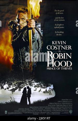 Kevin Costner Filmplakat Film: Robin Hood: Prince of Thieves (USA 1991) Regie: Kevin Reynolds 14 June 1991 **WARNUNG** Dieses Foto ist nur für den redaktionellen Gebrauch bestimmt und unterliegt dem Copyright von WARNER BROS. Und/oder des Fotografen, der von der Film- oder Produktionsfirma beauftragt wurde und nur durch Publikationen im Zusammenhang mit der Bewerbung des oben genannten Films reproduziert werden kann. Eine obligatorische Gutschrift an WARNER BROS. Ist erforderlich. Der Fotograf sollte auch bei Bekanntwerden des Fotos gutgeschrieben werden. Ohne schriftliche Genehmigung der Film Company kann keine kommerzielle Nutzung gewährt werden. Stockfoto