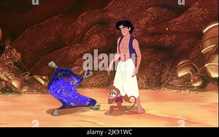 Aladdin & Abu Film: Aladdin (USA 1992) Regie: Ron Clements & John Musker 08 November 1992 **WARNUNG** Dieses Foto ist nur für redaktionelle Zwecke bestimmt und unterliegt dem Copyright von WALT DISNEY BILDERN und/oder dem Fotografen, der von der Film- oder Produktionsfirma beauftragt wurde und darf nur durch Publikationen im Zusammenhang mit der Bewerbung des oben genannten Films reproduziert werden. Eine obligatorische Gutschrift für BILDER VON WALT DISNEY ist erforderlich. Der Fotograf sollte auch bei Bekanntwerden des Fotos gutgeschrieben werden. Ohne schriftliche Genehmigung der Film Company kann keine kommerzielle Nutzung gewährt werden. Stockfoto