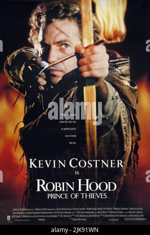 Kevin Costner Filmplakat Film: Robin Hood: Prince of Thieves (USA 1991) Regie: Kevin Reynolds 14 June 1991 **WARNUNG** Dieses Foto ist nur für den redaktionellen Gebrauch bestimmt und unterliegt dem Copyright von WARNER BROS. Und/oder des Fotografen, der von der Film- oder Produktionsfirma beauftragt wurde und nur durch Publikationen im Zusammenhang mit der Bewerbung des oben genannten Films reproduziert werden kann. Eine obligatorische Gutschrift an WARNER BROS. Ist erforderlich. Der Fotograf sollte auch bei Bekanntwerden des Fotos gutgeschrieben werden. Ohne schriftliche Genehmigung der Film Company kann keine kommerzielle Nutzung gewährt werden. Stockfoto