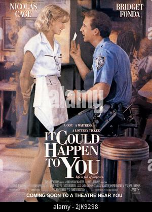 Bridget Fonda & Nicolas Cage Poster Film IT Could Happel to You (1994) Charaktere: Yvonne Biasi, Charlie lang Regie: Andrew Bergman 29. Juli 1994 **WARNUNG** dieses Foto ist nur für redaktionelle Zwecke bestimmt und unterliegt dem Copyright von TRISTAR und/oder dem Fotografen, der von der Film- oder Produktionsgesellschaft zugewiesen wurde. Es kann nur durch Veröffentlichungen in Verbindung mit der Werbung für den oben genannten Film reproduziert werden. Es ist eine obligatorische Gutschrift für TRISTAR erforderlich. Der Fotograf sollte ebenfalls angerechnet werden, wenn er bekannt ist. Ohne schriftliche Genehmigung der Film Company kann keine kommerzielle Nutzung gewährt werden. Stockfoto