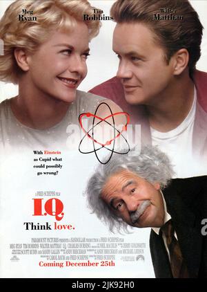 MEG Ryan, Tim Robbins & Walter Matthau Poster Film: I.Q. (USA 1994) Charaktere: Catherine Boyd, Ed Walters, Albert Einstein Regie: Fred Schepisi 25 December 1994 **WARNUNG** Dieses Foto ist nur für redaktionelle Zwecke bestimmt und unterliegt dem Copyright von PARAMOUNT und/oder des Fotografen, der von der Film- oder Produktionsfirma beauftragt wurde und darf nur von Publikationen im Zusammenhang mit der Bewerbung des oben genannten Films reproduziert werden. Eine obligatorische Gutschrift an PARAMOUNT ist erforderlich. Der Fotograf sollte auch bei Bekanntwerden des Fotos gutgeschrieben werden. Ohne schriftliche Genehmigung der Film Company kann keine kommerzielle Nutzung gewährt werden. Stockfoto