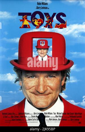 Robin Williams Poster Film Toys (1992) Regie: Barry Levinson 18. Dezember 1992 **WARNUNG** dieses Foto ist nur für redaktionelle Zwecke bestimmt und unterliegt dem Urheberrecht von 20 CENTURY FOX und/oder dem Fotografen, der von der Film or Production Company beauftragt wurde. Eine obligatorische Gutschrift für 20 CENTURY FOX ist erforderlich. Der Fotograf sollte ebenfalls angerechnet werden, wenn er bekannt ist. Ohne schriftliche Genehmigung der Film Company kann keine kommerzielle Nutzung gewährt werden. Stockfoto