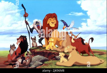 Ed, Shenzi, Banzai, Scar, Mafusa, Simba, Timon & Pumbaa Film: Der König der Löwen (USA 1994) Charaktere: ,,,Scar,,, & Regie: Roger Allers & Rob Minkoff 06 May 1994 **WARNUNG** Dieses Foto ist nur für den redaktionellen Gebrauch bestimmt und unterliegt dem Copyright von WALT DISNEY BILDERN und/oder dem Fotografen, der von der Film- oder Produktionsfirma beauftragt wurde und darf nur durch Publikationen im Zusammenhang mit der Bewerbung des oben genannten Films reproduziert werden. Eine obligatorische Gutschrift für BILDER VON WALT DISNEY ist erforderlich. Der Fotograf sollte auch bei Bekanntwerden des Fotos gutgeschrieben werden. Ohne schriftliche Genehmigung von t kann keine kommerzielle Nutzung gewährt werden Stockfoto