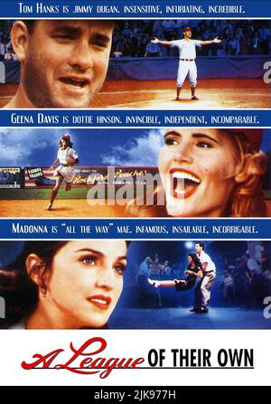 Tom Hanks, Geena Davis & Madonna Film: A League of Their Own (1992) Charaktere: Jimmy Dugan, Dottie Hinson, Mae Mordabito Regie: Penny Marshall 01 July 1992 **WARNUNG** Dieses Foto ist nur für redaktionelle Verwendung bestimmt und unterliegt dem Copyright von COLUMBIA und/oder dem von der Film- oder Produktionsfirma beauftragten Fotografen und kann nur von Publikationen im Zusammenhang mit der Bewerbung des oben genannten Films reproduziert werden. Eine obligatorische Gutschrift an COLUMBIA ist erforderlich. Der Fotograf sollte auch bei Bekanntwerden des Fotos gutgeschrieben werden. Ohne schriftliche Genehmigung der Film Company kann keine kommerzielle Nutzung gewährt werden. Stockfoto