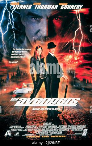 Sean Connery, Uma Thurman & Ralph Fiennes Poster Film: The Avengers (USA 1998) Charaktere: Sir August de Wynter,Emma Peel,John Steed Regie: Jeremiah S. Chechik 13. August 1998 **WARNUNG** Dieses Foto ist nur für redaktionelle Zwecke bestimmt und unterliegt dem Copyright von WARNER BROS. Und/oder des Fotografen, der von der Film- oder Produktionsfirma beauftragt wurde und nur durch Publikationen im Zusammenhang mit der Bewerbung des oben genannten Films reproduziert werden kann. Eine obligatorische Gutschrift an WARNER BROS. Ist erforderlich. Der Fotograf sollte auch bei Bekanntwerden des Fotos gutgeschrieben werden. Eine kommerzielle Nutzung kann ohne schriftliche Genehmigung von nicht gewährt werden Stockfoto