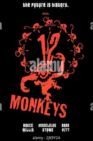 Filmposter Film zwölf Monkeys; 12 Monkeys (USA 1995) Regie: Terry Gilliam 27. Dezember 1995 **WARNUNG** dieses Foto ist nur für redaktionelle Zwecke bestimmt und unterliegt dem Urheberrecht von UNIVERSAL und/oder dem Fotografen, der von der Film- oder Produktionsgesellschaft beauftragt wurde. Es kann nur durch Veröffentlichungen in Verbindung mit der Werbung für den oben genannten Film reproduziert werden. Eine obligatorische Gutschrift für UNIVERSAL ist erforderlich. Der Fotograf sollte ebenfalls angerechnet werden, wenn er bekannt ist. Ohne schriftliche Genehmigung der Film Company kann keine kommerzielle Nutzung gewährt werden. Stockfoto