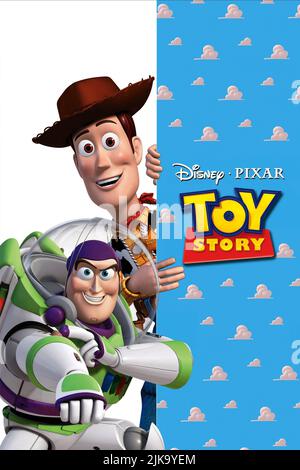 Buzz Lightyear & Woody Poster Film: Toy Story (USA 1995) Regie: John Lasseter 19. November 1995 **WARNUNG** Dieses Foto ist nur für redaktionelle Zwecke bestimmt und unterliegt dem Copyright von PIXARDISNEY und/oder des Fotografen, der von der Film- oder Produktionsfirma beauftragt wurde, und kann nur von Publikationen im Zusammenhang mit der Bewerbung des oben genannten Films reproduziert werden. Eine obligatorische Gutschrift an PIXARDISNEY ist erforderlich. Der Fotograf sollte auch bei Bekanntwerden des Fotos gutgeschrieben werden. Ohne schriftliche Genehmigung der Film Company kann keine kommerzielle Nutzung gewährt werden. Stockfoto