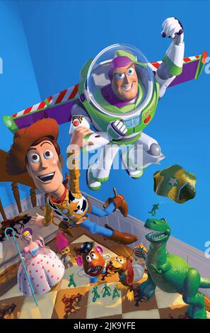 Bo Peep, Mr. Potato Head, Woody, Buzz Lightyear, Slinky Dog & Rex Film: Toy Story (USA 1995) Regie: John Lasseter 19. November 1995 **WARNUNG** Dieses Foto ist nur für redaktionelle Zwecke bestimmt und unterliegt dem Copyright von PIXARDISNEY und/oder des Fotografen, der von der Film- oder Produktionsfirma beauftragt wurde, und kann nur von Publikationen im Zusammenhang mit der Bewerbung des oben genannten Films reproduziert werden. Eine obligatorische Gutschrift an PIXARDISNEY ist erforderlich. Der Fotograf sollte auch bei Bekanntwerden des Fotos gutgeschrieben werden. Ohne schriftliche Genehmigung der Film Company kann keine kommerzielle Nutzung gewährt werden. Stockfoto