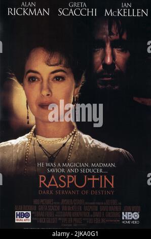 Greta Scacchi & Alan Rickman Poster Film: Rasputin (TV-Film) Charaktere: Zarin Alexandra, Grigori Rasputin USA/Hu 1996, Regie: Uli Edel 23 March 1996 **WARNUNG** Dieses Foto ist nur für redaktionelle Zwecke bestimmt und unterliegt dem Copyright von HBO und/oder des Fotografen, der von der Film- oder Produktionsfirma beauftragt wurde, und kann nur von Publikationen im Zusammenhang mit der Bewerbung des oben genannten Films reproduziert werden. Eine obligatorische Gutschrift für HBO ist erforderlich. Der Fotograf sollte auch bei Bekanntwerden des Fotos gutgeschrieben werden. Ohne schriftliche Genehmigung der Film Company kann keine kommerzielle Nutzung gewährt werden. Stockfoto