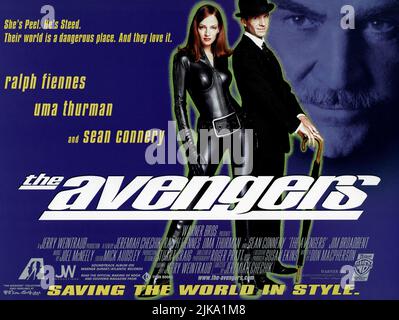 UMA Thurman & Ralph Fiennes Poster Film The Avengers (USA 1998) Charaktere: Emma Peel & John Steed Regie: Jeremiah S. Chechik 13. August 1998 **WARNUNG** dieses Foto ist nur für redaktionelle Zwecke bestimmt und ist urheberrechtlich geschützt von WARNER BROS. Und/oder dem von der Film- oder Produktionsgesellschaft beauftragten Fotografen und dürfen nur durch Veröffentlichungen in Verbindung mit der Werbung für den oben genannten Film reproduziert werden. Eine obligatorische Gutschrift an WARNER BROS. Ist erforderlich. Der Fotograf sollte ebenfalls angerechnet werden, wenn er bekannt ist. Ohne schriftliche Genehmigung der Film Company kann keine kommerzielle Nutzung gewährt werden. Stockfoto